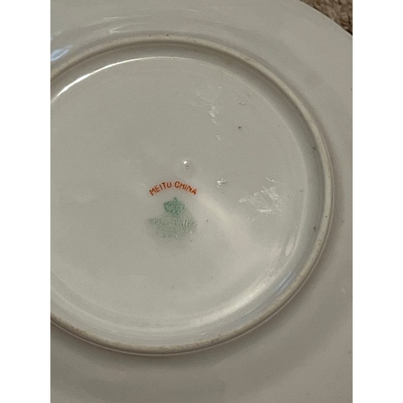 Vintage Meito China Bread Butter  Plate  Japan Hand Painted Green Orange Flower - Picture 5 of 6